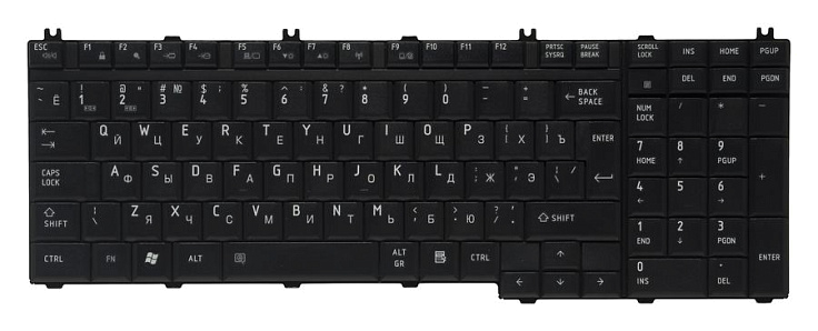 Клавиатура для Toshiba Satellite P300, L350, L355, L500 RU, Black