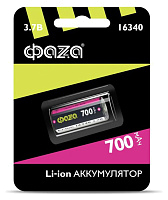 Аккумулятор ФАZА 16340 (тип CR123A) Li-Ion 3.7В  700mAh, без защиты, бл/1