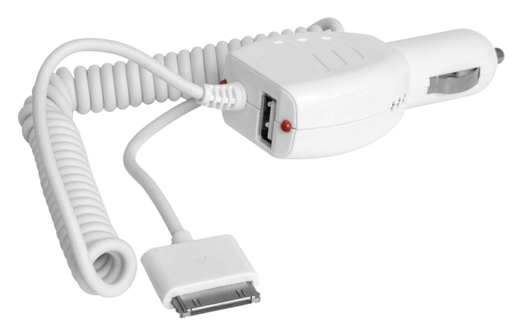 Автоадаптер для Apple iPad/iPhone/iPod (+1x USB 5V 500mA) 5.1V 2.1A 10W, белый