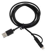 Дата-кабель Lightning MFI+microUSB, USB для Apple iPhone 5, 5C, 5S, 6, iPad 4, Air, Air2, Mini, Mini 2 Retina, Samsung, Lenovo, LG, Asus, ZTE, Motorola, Nokia, Sony, корпус ABS, черный