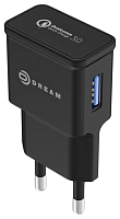 Зарядное устройство DREAM S10 USB 2.4A QC3.0, черный