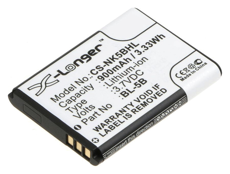 Аккумулятор BL-5B для Nokia 2610, 3220, 3230, 5140, 5140i, 5200, 5300, 5500, 6020, 6021, 6061, 6070, 6080, 7260, 7360, N80, N90, 5070, 5500