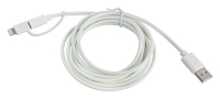 Дата-кабель Lightning MFI+microUSB, USB для Apple iPhone 5, 5C, 5S, 6, iPad 4, Air, Air2, Mini, Mini 2 Retina, Samsung, Lenovo, LG, Asus, ZTE, Motorola, Nokia, Sony, корпус ABS, белый