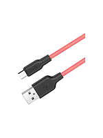 Кабель HOCO MicroUSB X21 Plus 2.4A 0.25M (силиконовый) черно-красный