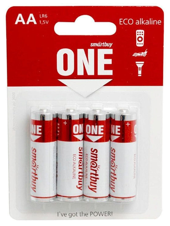 Батарейка щелочная SMARTBUY ONE LR6 AA 4BL (SOBA-2A04B-ECO) (4 ШТ)