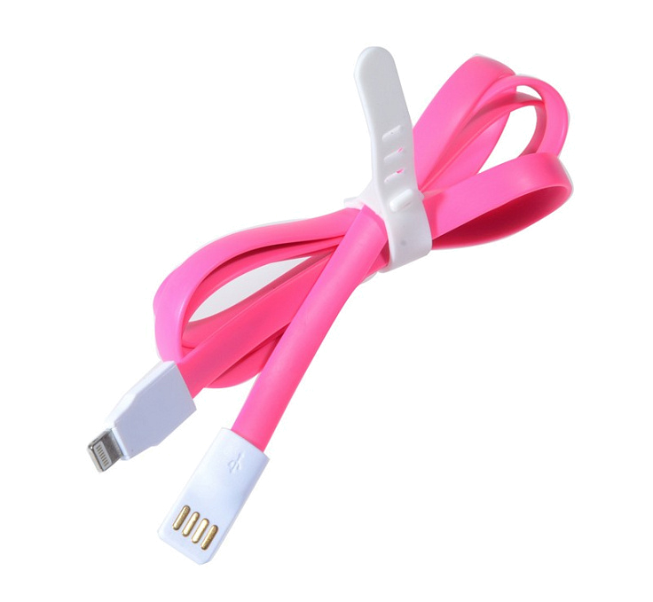 Кабель Lightning, USB для Apple iPhone 5, 5C, 5S, 6, 6, 7 Plus плоский, розовый